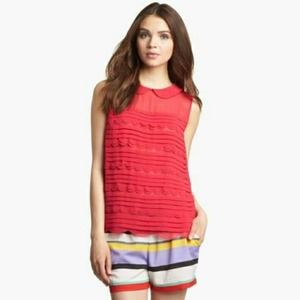 Kenzie Red Scallop Sleeveless Collared Tank Blouse sz S